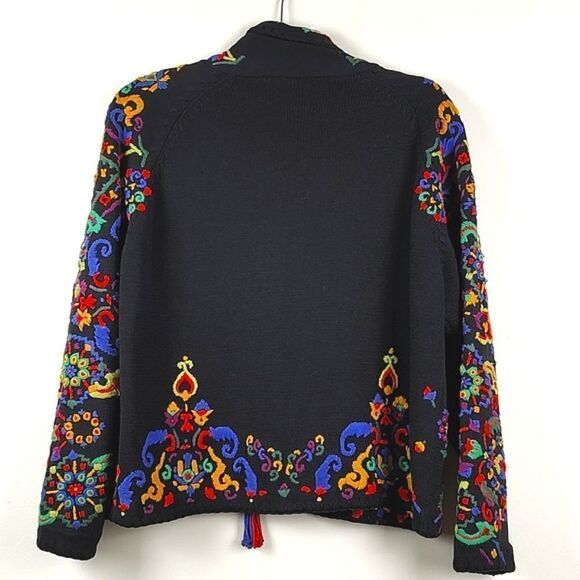 Michael Simon Embroidered Collared Cardigan with Tassels 1992 Vintage - Picture 9 of 13